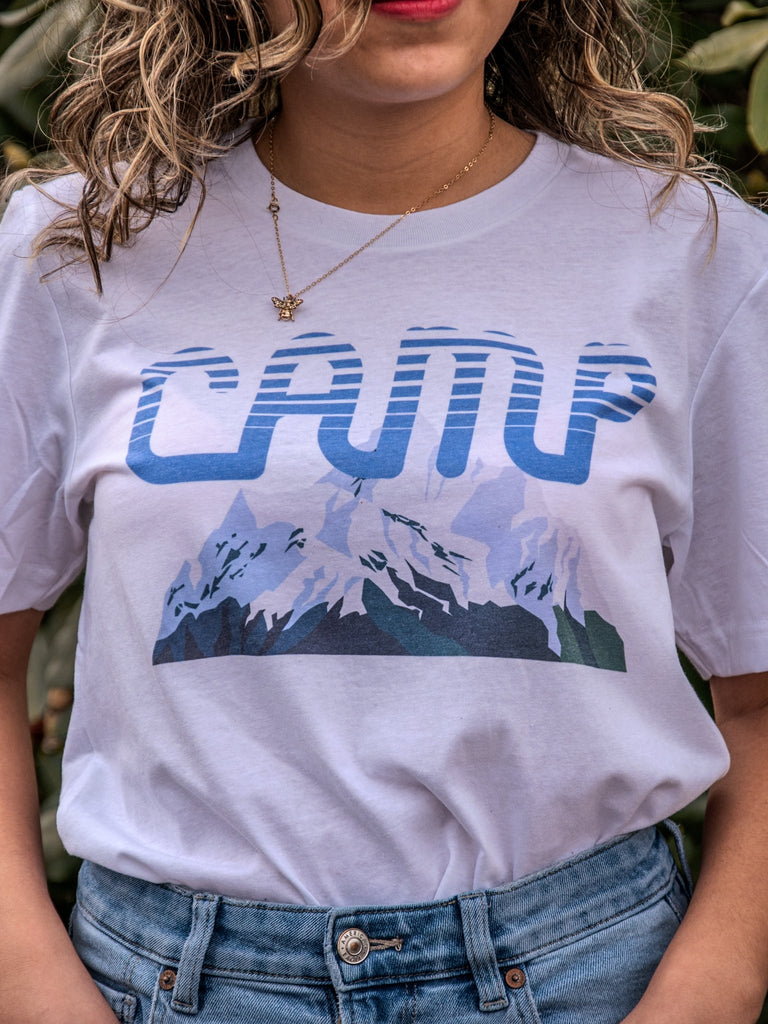 Handprinted T-shirt | CAMP | Eco-Friendly Tee Unisex | Camp Blue