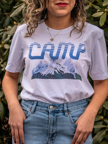 Handprinted T-shirt | CAMP | Eco-Friendly Tee Unisex | Camp Blue