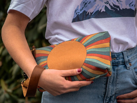 Retro Sunrise | Hand Printed Canvas Everyday Pouch | Camp Blue | Ready TO Ship