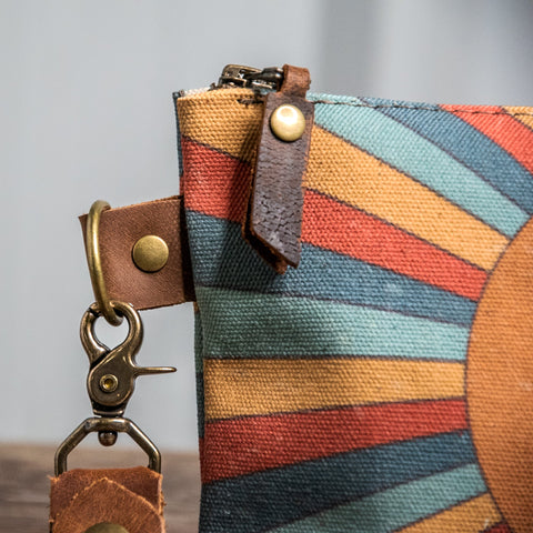 Rainbow Sunshine | Hand Printed Canvas Everyday Pouch | Camp Blue | Ready To Ship