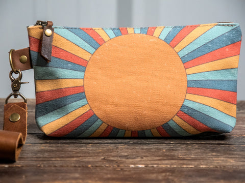 Rainbow Sunshine | Hand Printed Canvas Everyday Pouch | Camp Blue | Ready To Ship