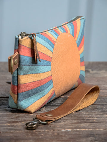 Rainbow Sunshine | Hand Printed Canvas Everyday Pouch | Camp Blue | Ready To Ship