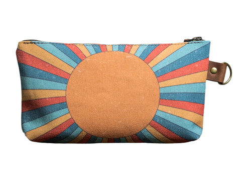 Rainbow Sunshine | Hand Printed Canvas Everyday Pouch | Camp Blue | Ready To Ship