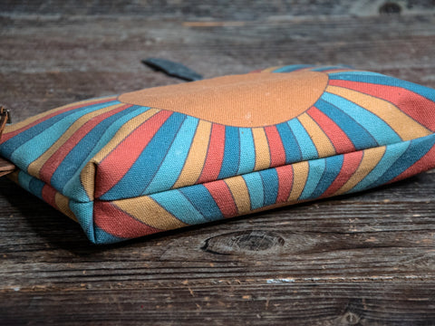 Rainbow Sunshine | Hand Printed Canvas Everyday Pouch | Camp Blue | Ready To Ship