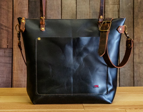 Handmade Classic Leather Zipper Tote Bag | Medium