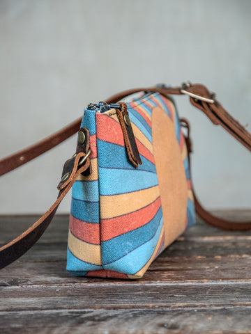 Ready to Ship | Small Zipper Crossbody Bag Rainbow Sunshine| Handprinted | In Blue + Camp Blue collab