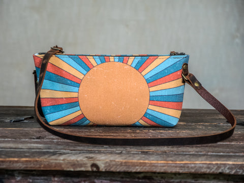 Ready to Ship | Small Zipper Crossbody Bag Rainbow Sunshine| Handprinted | In Blue + Camp Blue collab