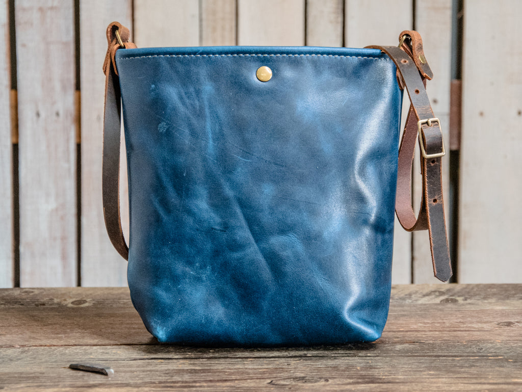 Ready to Ship | Handmade Tote Leather Bag | Small North South Tote | Lined Indigo | M3
