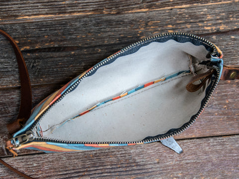 Ready to Ship | Small Zipper Crossbody Bag Rainbow Sunshine| Handprinted | In Blue + Camp Blue collab
