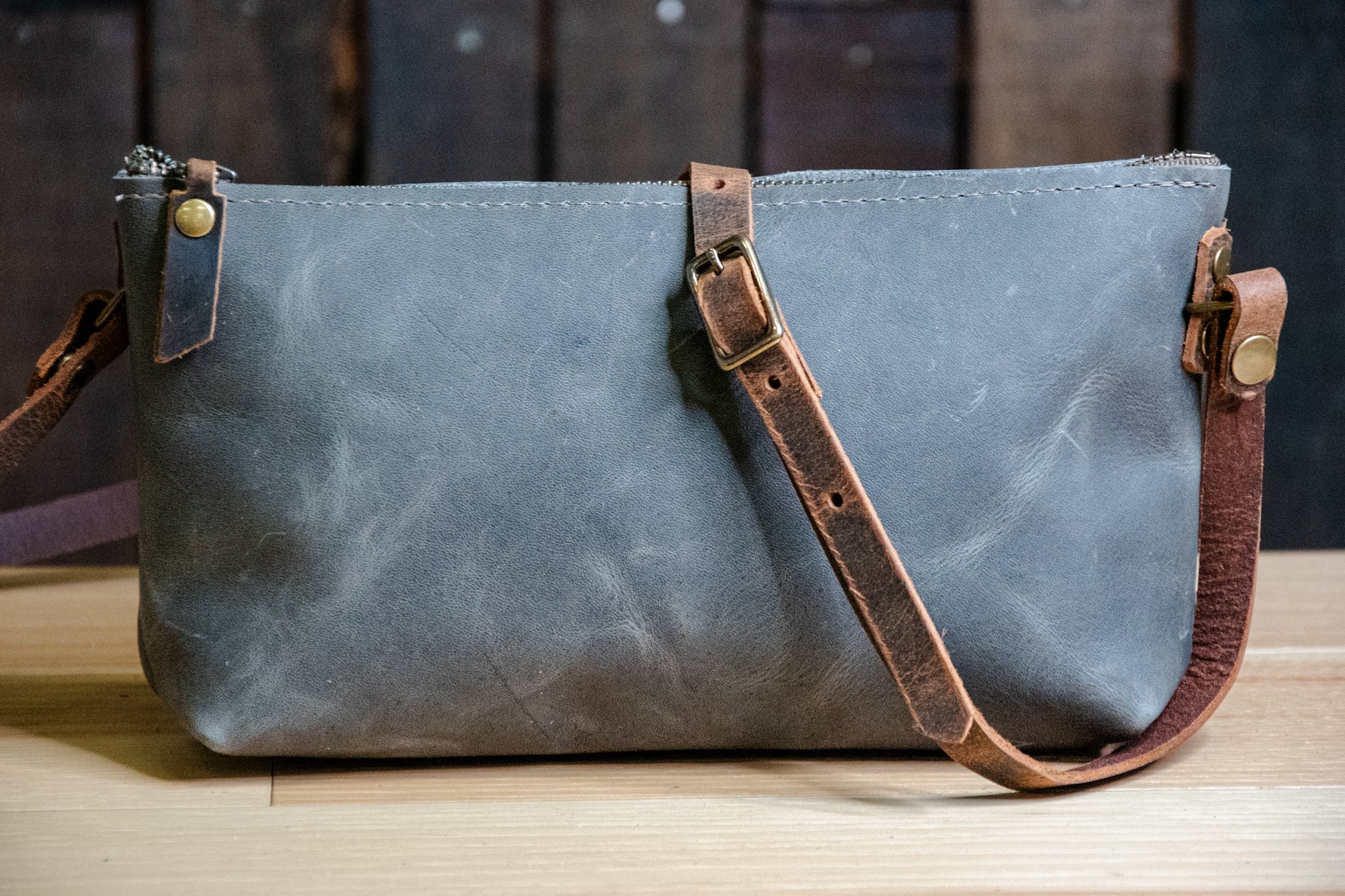The Mini-Zipper Bag | Leather Crossbody Strap | Ready to Ship | Wolf