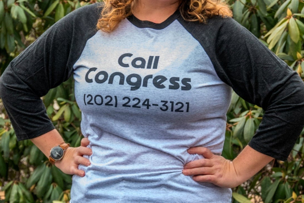 Handprinted T-shirt | Call Congress | Unisex Tri-Blend Ragland | Camp Blue