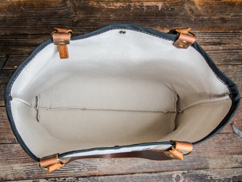 Ready to Ship | Canvas and Leather LARGE Farmer's Market Tote | Handprinted Call Congress | In Blue + Camp Blue collab