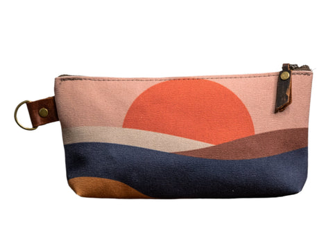 Retro Sunrise | Hand Printed Canvas Everyday Pouch | Camp Blue | Ready TO Ship