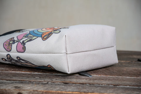 Ready to Ship | SMALL Canvas and Leather Tote Bag Rainbow Eye | Handprinted | In Blue + Camp Blue collab