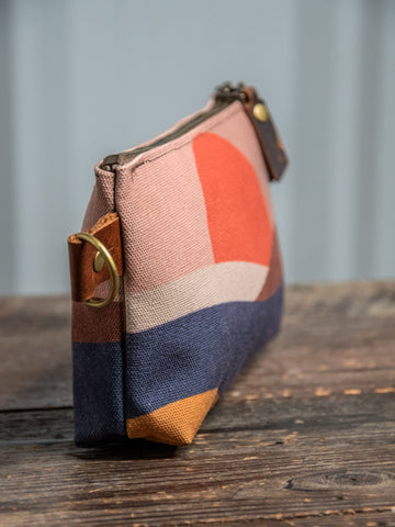 Retro Sunrise | Hand Printed Canvas Everyday Pouch | Camp Blue | Ready TO Ship