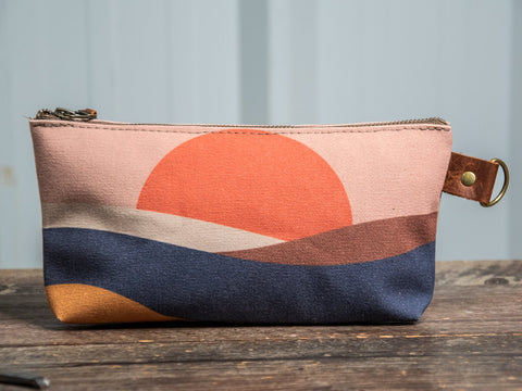 Retro Sunrise | Hand Printed Canvas Everyday Pouch | Camp Blue | Ready TO Ship