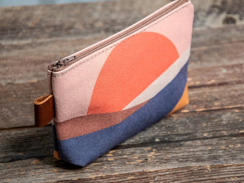 Retro Sunrise | Hand printed MEDIUM Canvas Pouch | Camp Blue | Ready To Ship