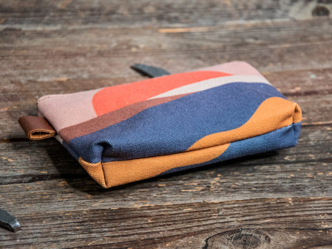 Retro Sunrise | Hand printed MEDIUM Canvas Pouch | Camp Blue | Ready To Ship