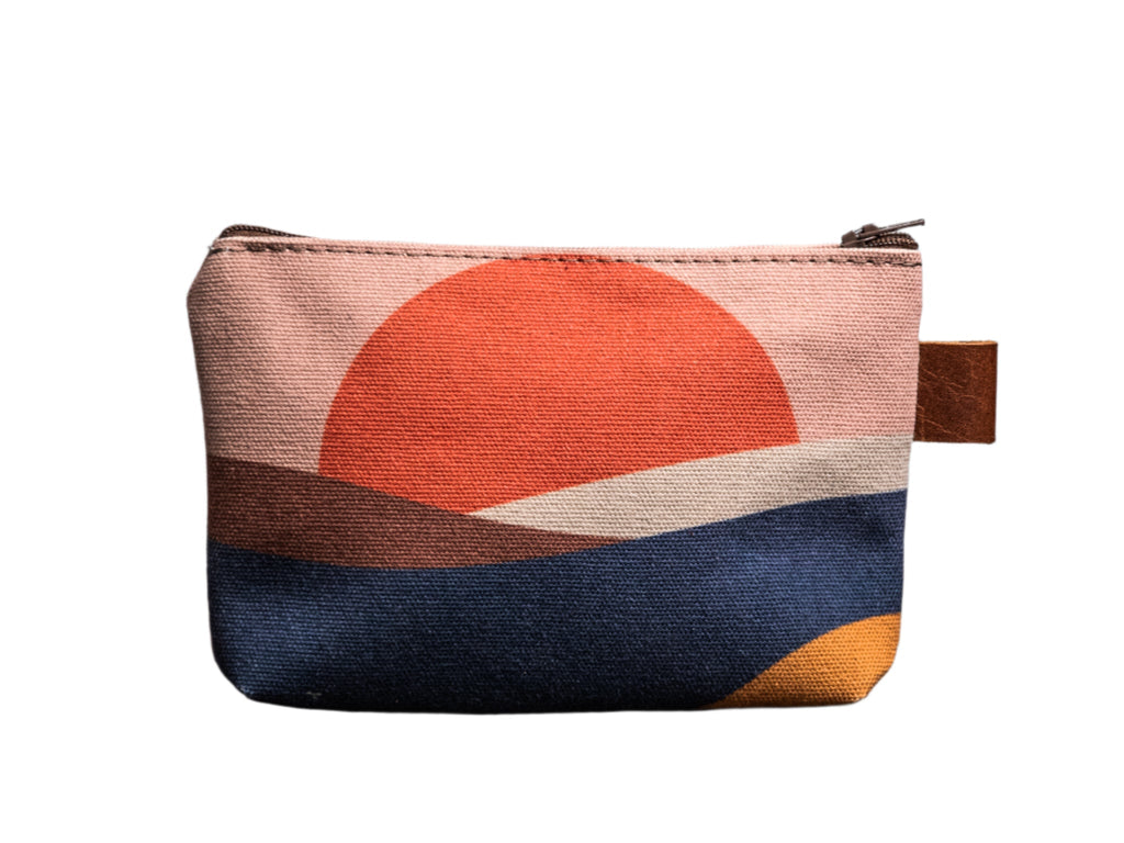 Ready to Ship | Retro Sunrise | Hand printed MEDIUM Canvas Pouch | Camp Blue