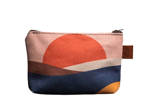 Retro Sunrise | Hand printed MEDIUM Canvas Pouch | Camp Blue | Ready To Ship