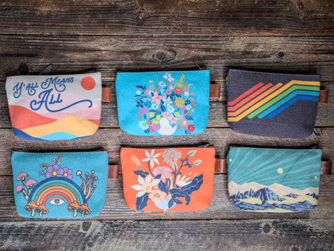 Ready to Ship | Aqua Spacescape | Hand printed MEDIUM Canvas Pouch | In Blue + Camp Blue
