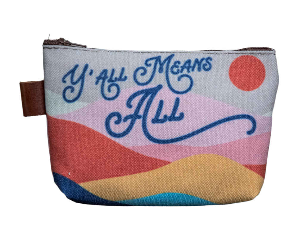 Ready to Ship | Y'all Means All Mountain | Hand printed MEDIUM Canvas Pouch | In Blue + Camp Blue