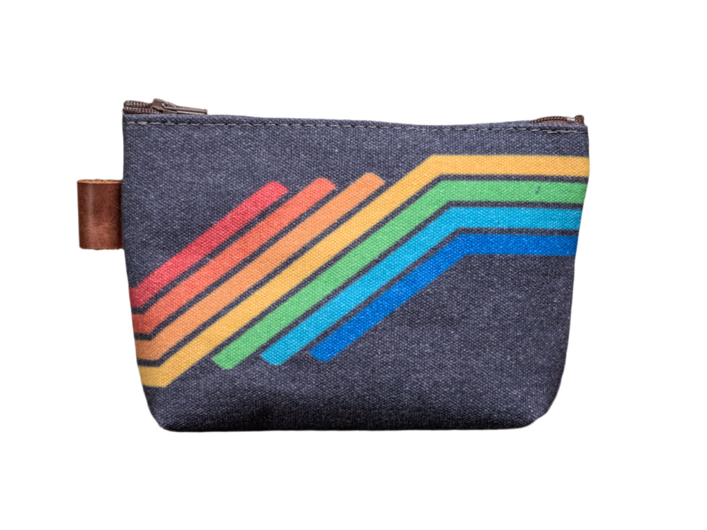 Ready to Ship | 80s stripes | Hand printed MEDIUM Canvas Pouch | In Blue + Camp Blue