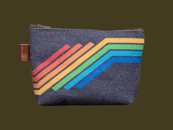 80s stripes | Hand printed MEDIUM Canvas Pouch – In Blue Handmade