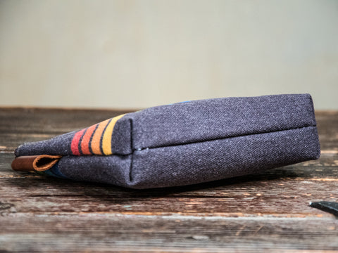 Ready to Ship | 80s stripes | Hand printed MEDIUM Canvas Pouch | In Blue + Camp Blue