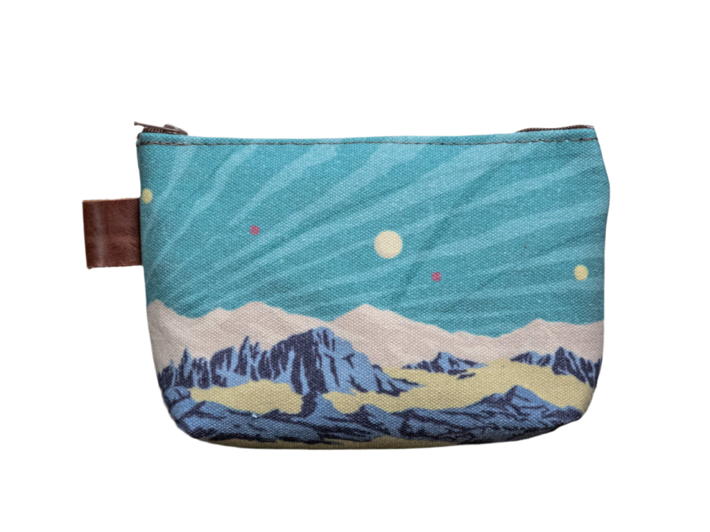 Ready to Ship | Aqua Spacescape | Hand printed MEDIUM Canvas Pouch | In Blue + Camp Blue