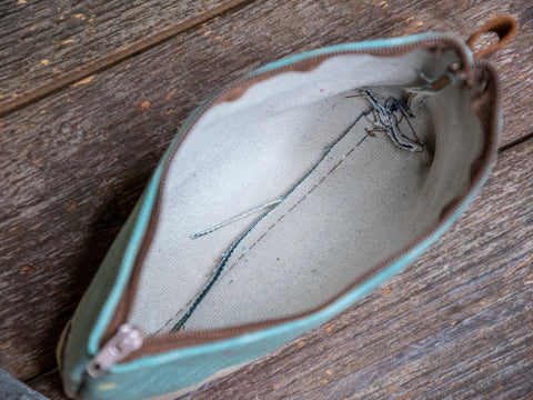 Ready to Ship | Aqua Spacescape | Hand printed MEDIUM Canvas Pouch | In Blue + Camp Blue