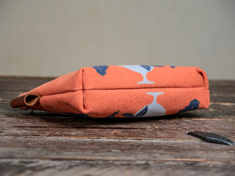 Ready to Ship | Orange Red Flower Pot | Hand printed MEDIUM Canvas Pouch | In Blue + Camp Blue