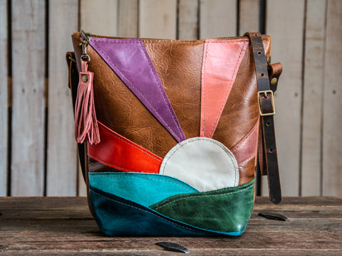 Handmade Tote Leather Bag | Small North South Tote | Bourbon Hayley Mountain to Ocean Tote | NEW COLORWAY