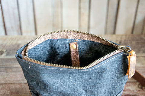 Waxed Canvas Sling Bag | Waxed Canvas and leather Zipper Purse | Small Tote Sling