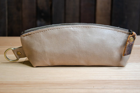 CLOSEOUT SALE | Curved Leather Pencil Pouch | Makeup and Cosmetics | Ready To Ship | Multiple colors