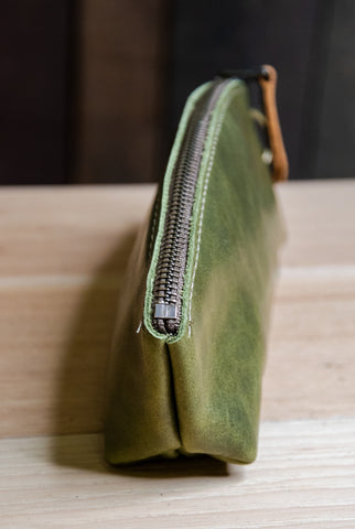 CLOSEOUT SALE | Curved Leather Pencil Pouch | Makeup and Cosmetics | Ready To Ship | Multiple colors