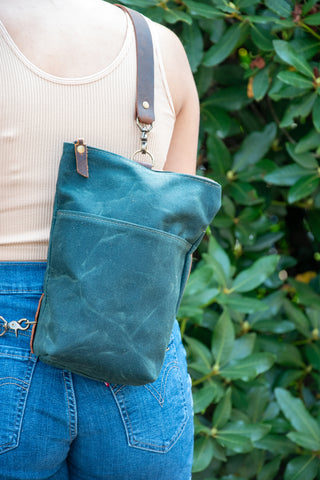 Waxed Canvas Sling Bag | Waxed Canvas and leather Zipper Purse | Small Tote Sling