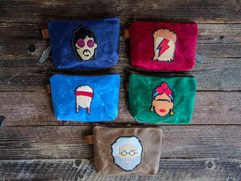 Applique pouch | Handmade Waxed Canvas Zipper Pouch | PRINCE | Icon Collection