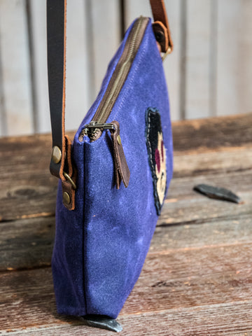 Applique Small zipper bag | Handmade Waxed Canvas crossbody Purse | PRINCE | Icon Collection