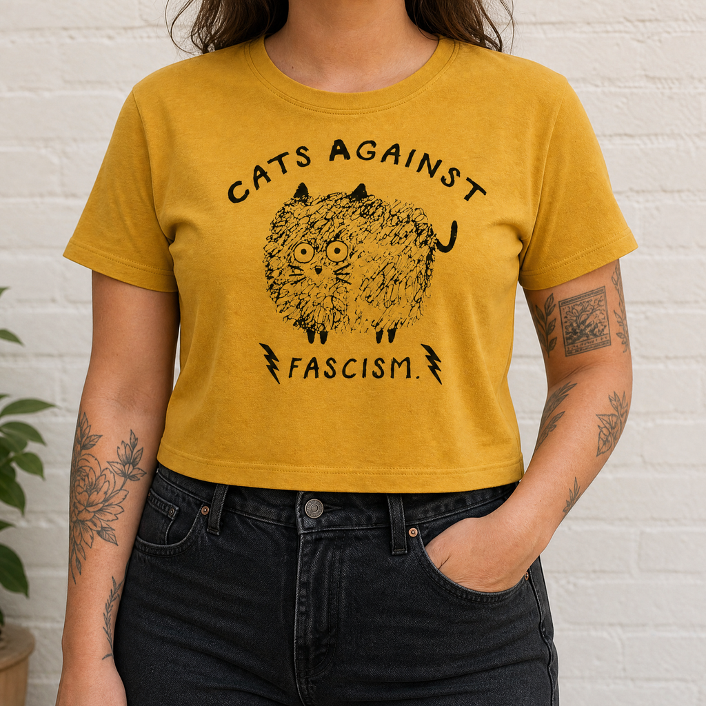 Handprinted Crop T-shirt | Cats Against Fascism