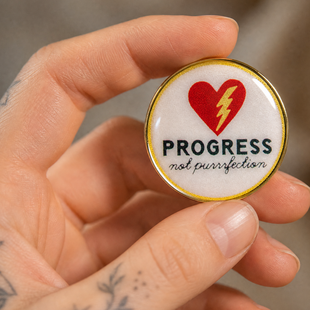 Challenge Coin | Affirmation Coin | Glum Lot Press | Progress Not Purrrfection
