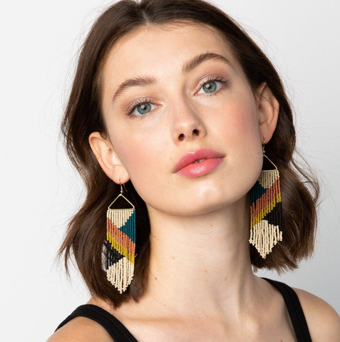 Earrings | Ink & Alloy | Emilie Angles Beaded Fringe | Rust | Pre Order