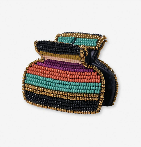 Beaded Small Claw Clip | Ink & Alloy | Gia Mixed Horizontal Stripes | Jewel Tone | Pre Order