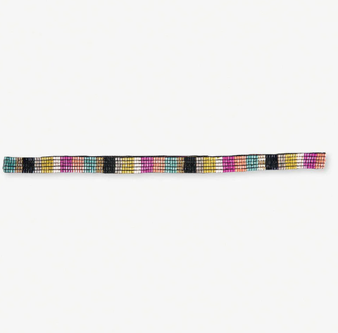 Beaded Stretch Hat Band | Ink & Alloy | Sarah Color Block | Muted Rainbow | Pre Order