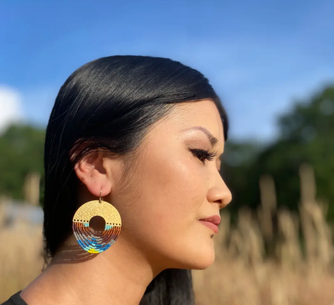 Earrings | Mayana Designs | Beaded Handwoven Circular Fringe | Blue (pre order)