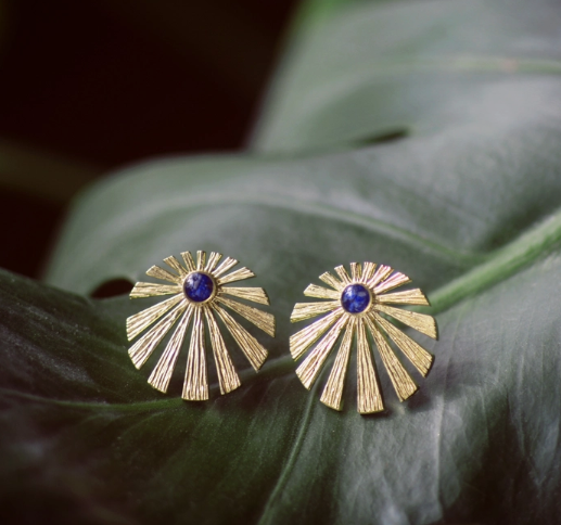 Earrings | Cameoko | Round Sunburst | Lapis | Pre Order