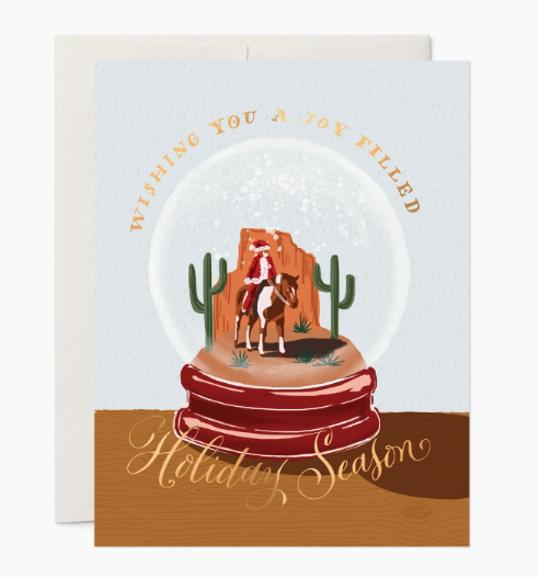 Holiday Cards | Antiquaria | Cowboy Santa Snow Globe | pre-order