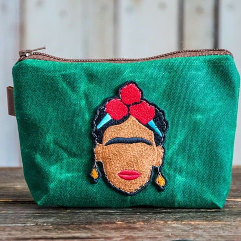 Applique pouch | Handmade Waxed Canvas Zipper Pouch | FRIDA | Icon Collection