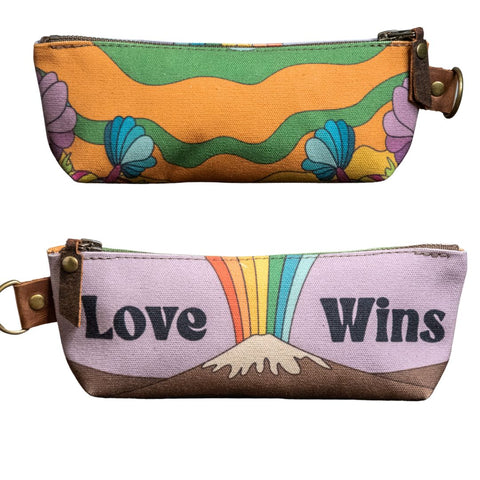 Ready to Ship | Love Wins | Hand Printed Canvas Everyday Pencil Pouch | Camp Blue