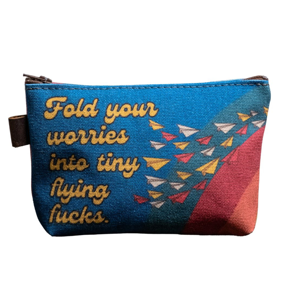 Ready to Ship | Flying Fucks | Hand printed MEDIUM Canvas Pouch | Camp Blue